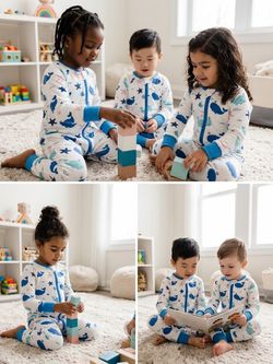 Kids Ocean Print Zip-Up Pajama Set