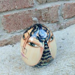 Vintage Signed Two-Face Ceramic Egg