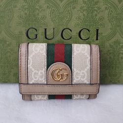 Auth Gucci GG Sherry Line Trifold Compact Wallet 