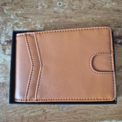 Tan Leather Bifold Wallet with Snap Closure