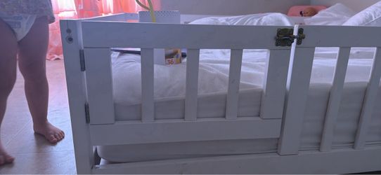 White Wooden Toddler Bed with Safety Rail