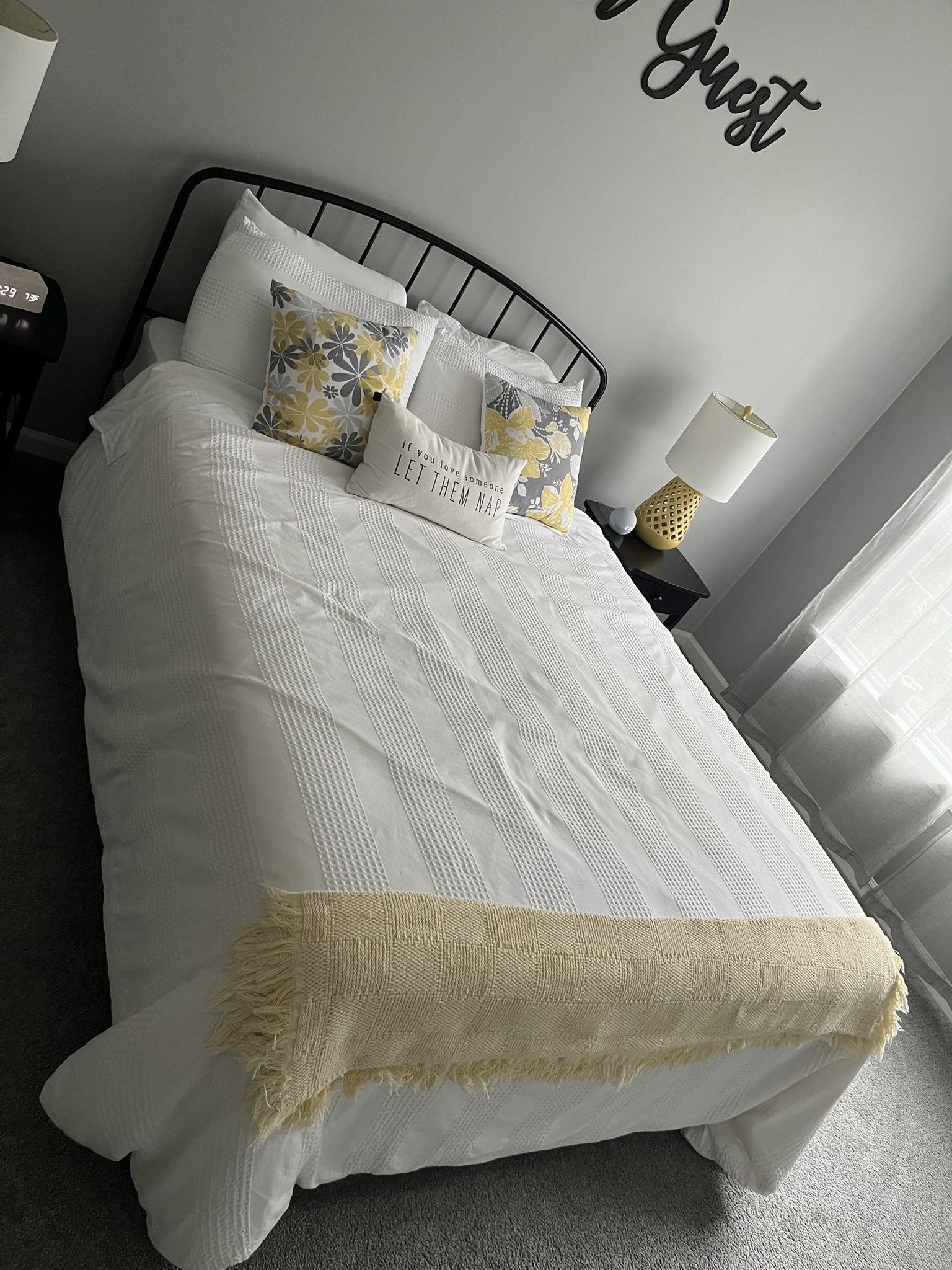 Queen Mattress, Bed Frame, and Bedding Set