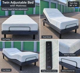Twin Power Adjustable Bed + Mattress + Remote – $75