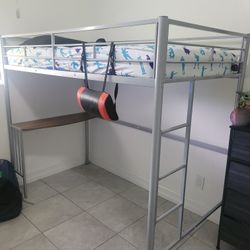 Twin Size Metal Loft Bed with Desk