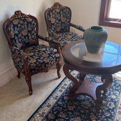 2 Beautiful Chairs With Wood Table With Glass Top