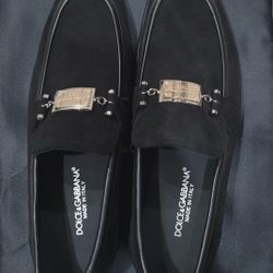 Dolce &Gabbana Men's Black/Gold Chain Leather Loafer Suede Shoes 