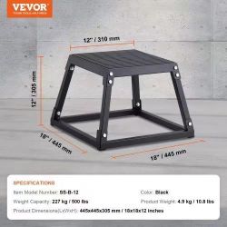 Plyometric Jump Box, 12 Inch Plyo Box, Steel Plyometric Platform and Jumping Agility Box, Anti-Slip Fitness Exercise Step Up Box for Home Gym Training