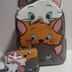 Loungefly Aristocats 3 Face Cosplay Backpack And Wallet Included New With Tags Limited Edition ((VERY RARE)) HARD TO FIND 2PCS 