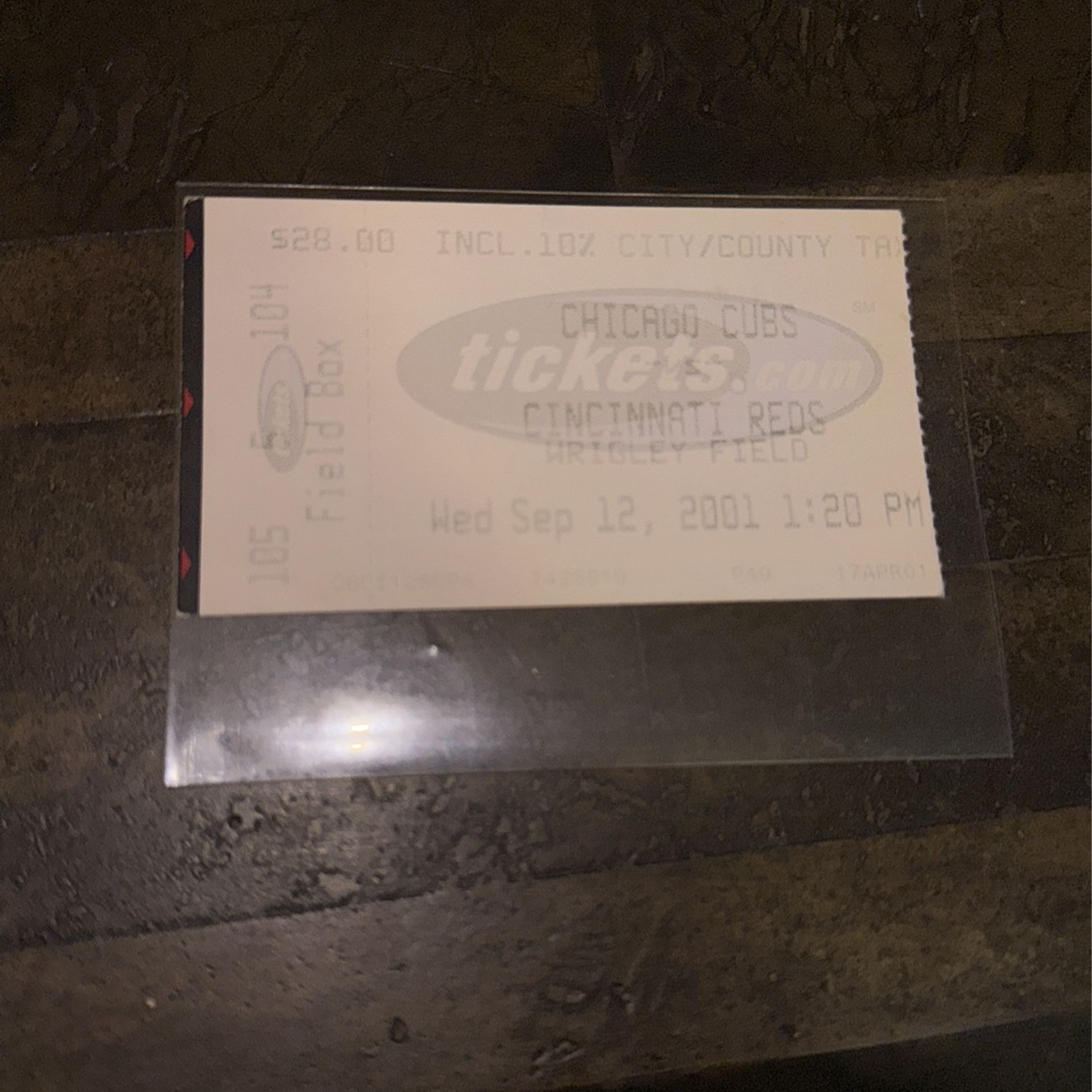 HISTORIC Cubs Ticket: 9/12/2001 The Day After 9/11