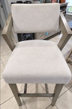 Set of 2 Upholstered Counter/Bar Stools – Gray Wood & Cream