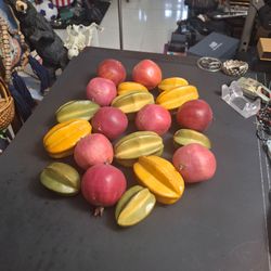 Decorative Artificial Tropical Fruits Featuring Star Fruit & Star Apples Made of Plastic, Tropical Home Decor - Lot Of 20