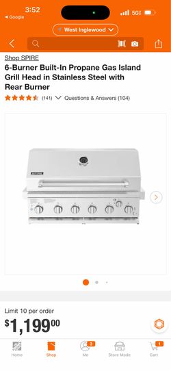 SPIRE 6-Burner Built-In Propane Gas Island Grill Head in Stainless Steel with Rear Burner