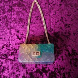 Quilt Embossed Green Multi Color Jelly Shoulder Bag