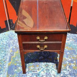Wooden Side Table with drawer and Glasstop