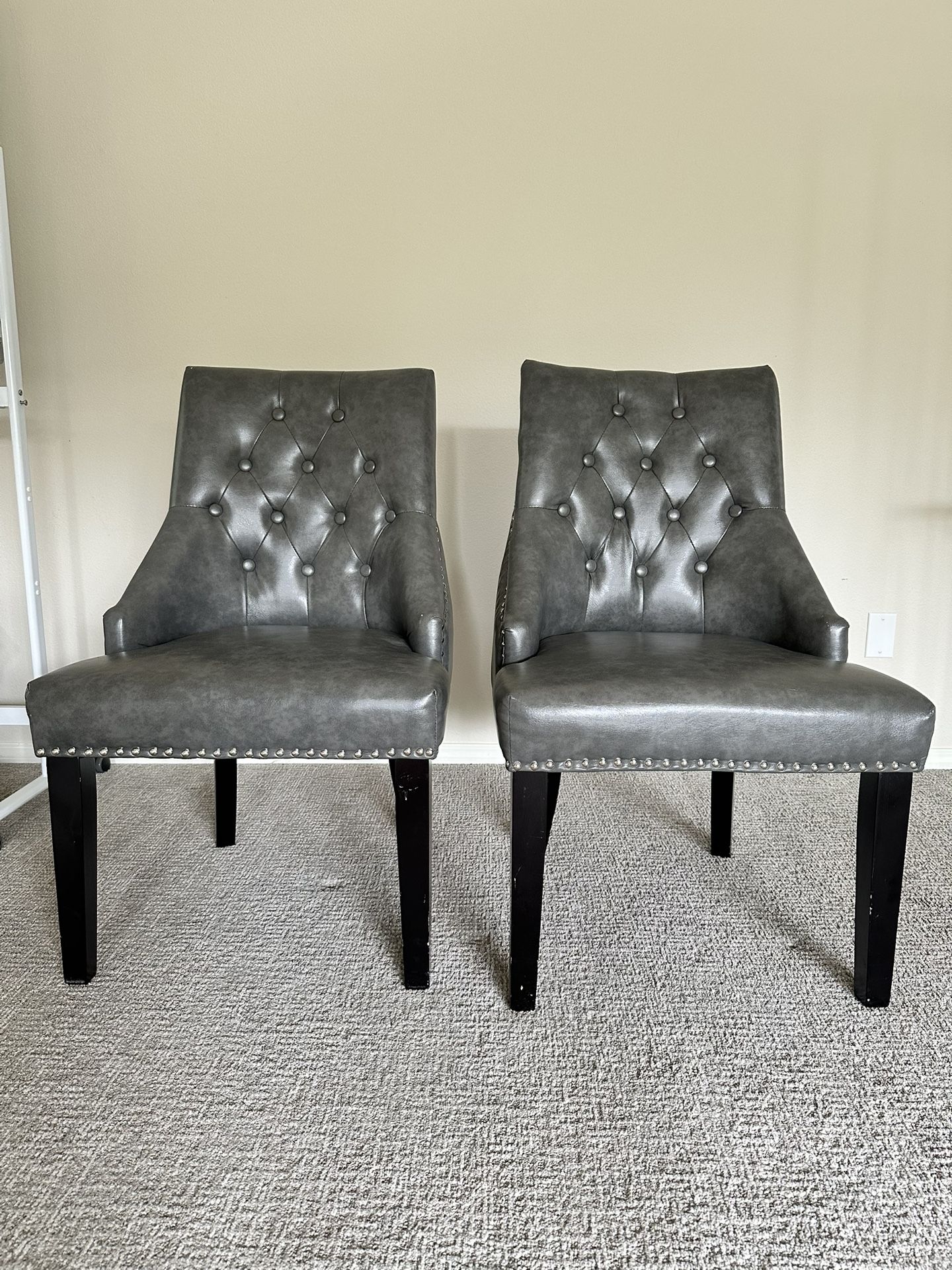 2 Modway Regent Tufted Vegan Leather Dining Chairs, Gray