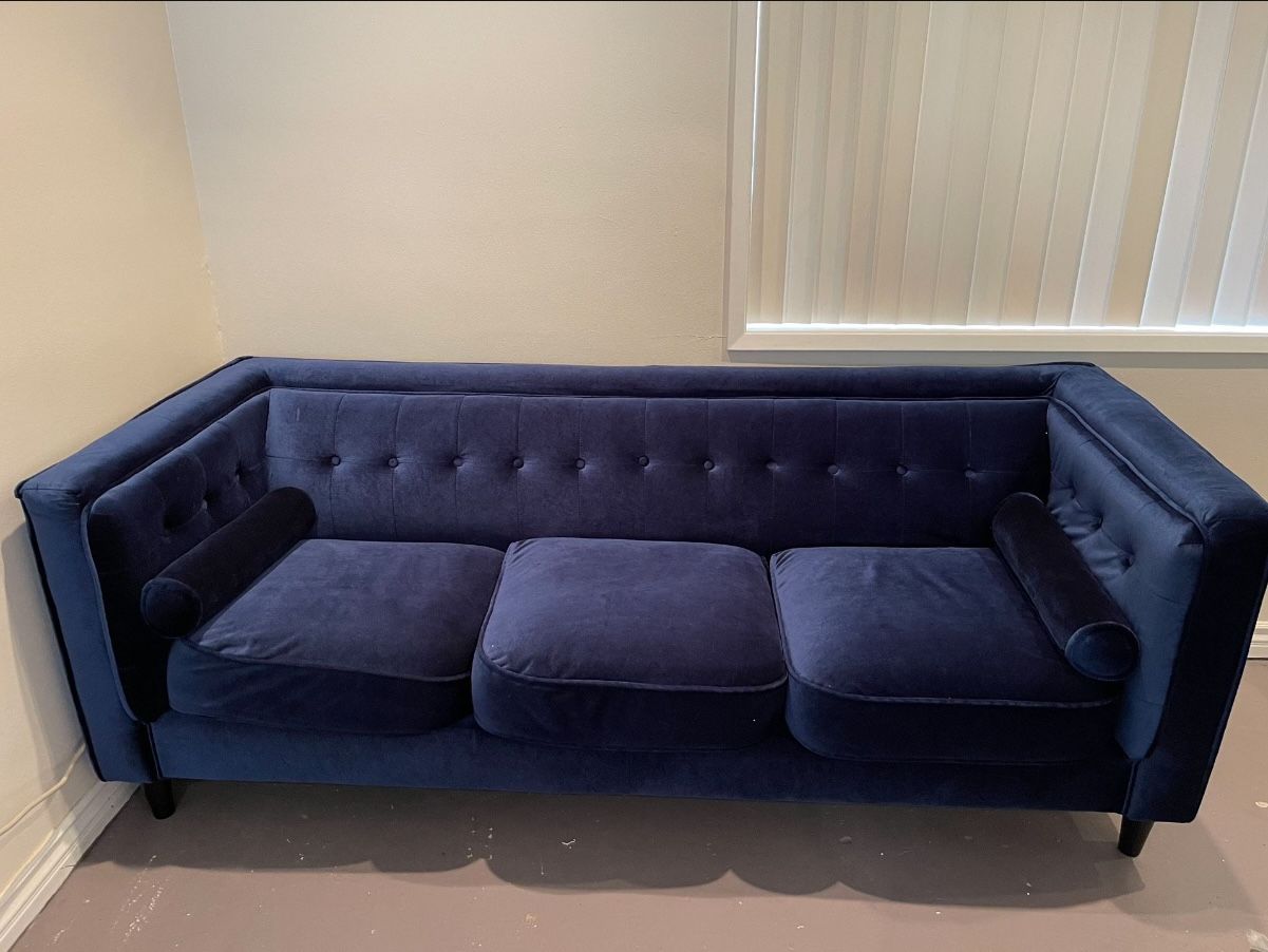 Blue Velvet Tufted Sofa (Like new)