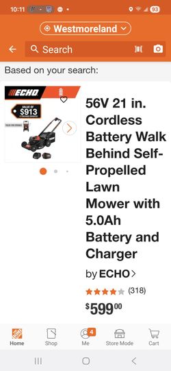 ECHO 56V 21 in. Cordless Battery Walk Behind Self-Propelled Lawn Mower with 5.0Ah Battery and Char