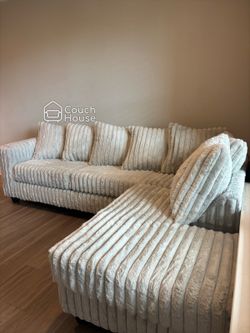 Beautiful Brand New Grey Fluffy Corduroy Sectional Couch Delivery Available 🚚