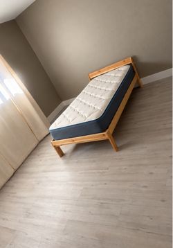 Twin XL Bed Mattress + Wood Platform Frame (Delivery Offered)