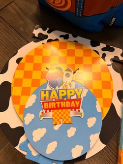 bunch of toy story birthday decorations