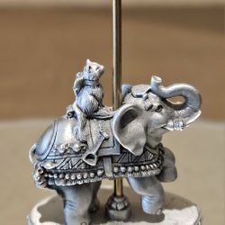 Hudson Fine Pewter  -   Vintage  Elephant & Cat Carousel # 3457  Year 1985