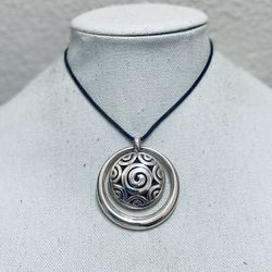Brighton Circle-in-Circle Scroll Pendant Necklace w/Adjustable Leather Cord