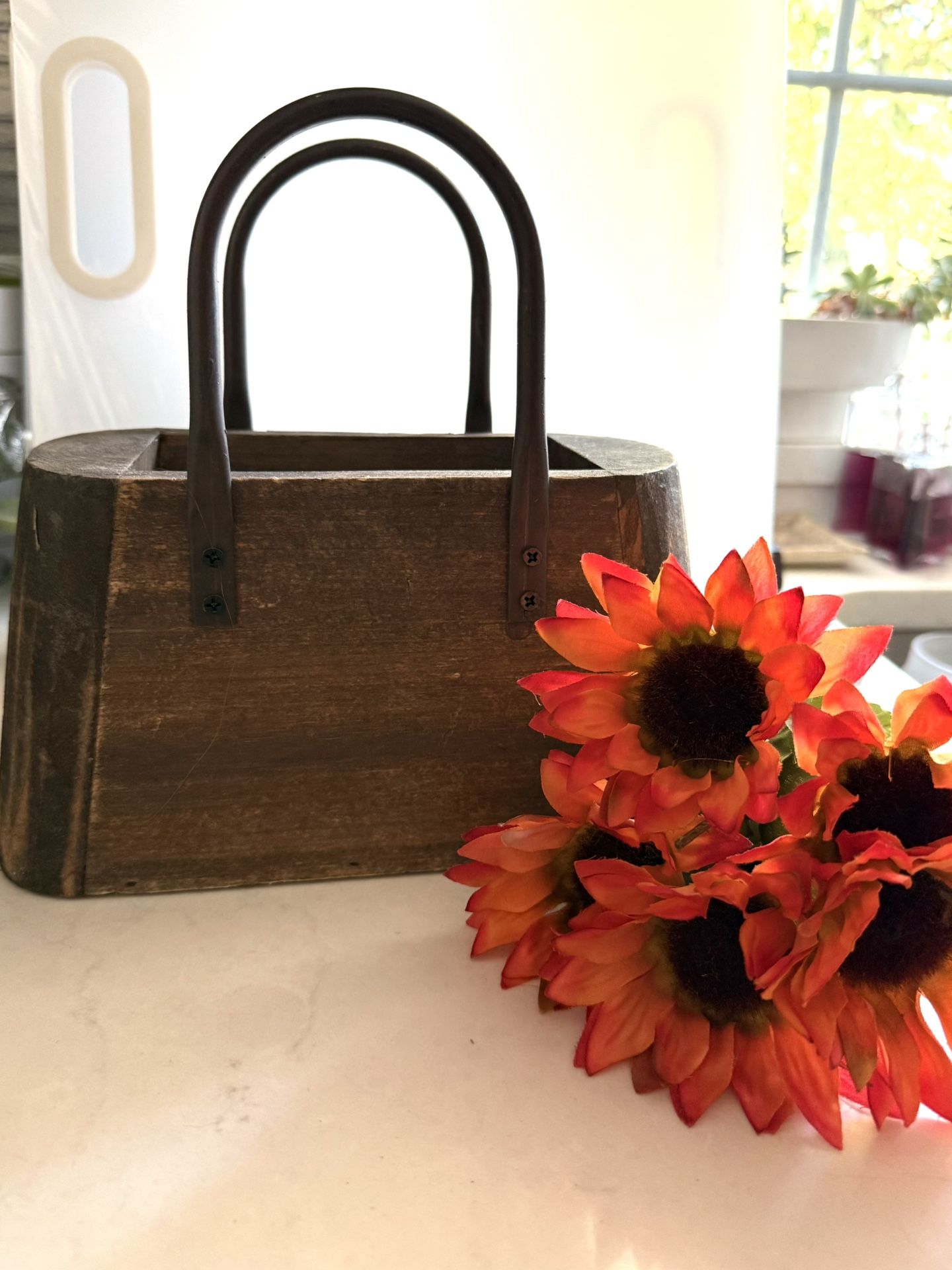 Rustic Wooden Purse Home Decor Vase Flower Holder Handbag Shape for Potted Plants Home Decoration Rustic Plant Pot