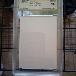1987 Barry Bonds Rookie Card Graded 10 Error Blank Front