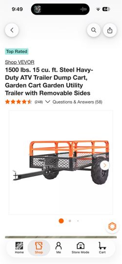VEVOR 1500 Ibs. 15 cu. ft. Steel Havy-Duty ATV Trailer Dump Cart, Garden Cart Garden Utility Trailer