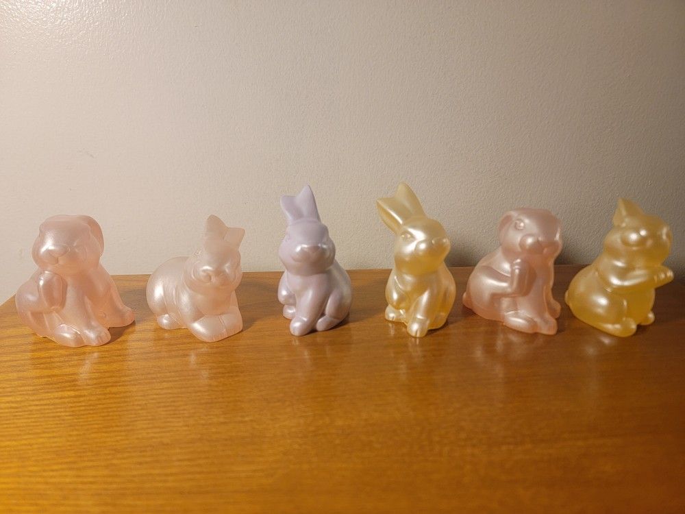 Set of 6 Small 2.75" Frosted Vinyl Bunny Figurines