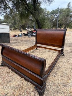 Heavy Vintage Queen Bed Frame – Headboard, Footboard & Original Rails