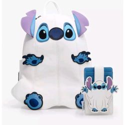 LOUNGEFLY DISNEY STITCH FIGURAL GHOST AND CARD HOLDER GLOW IN THE DARK SET NEW WITH TAGS