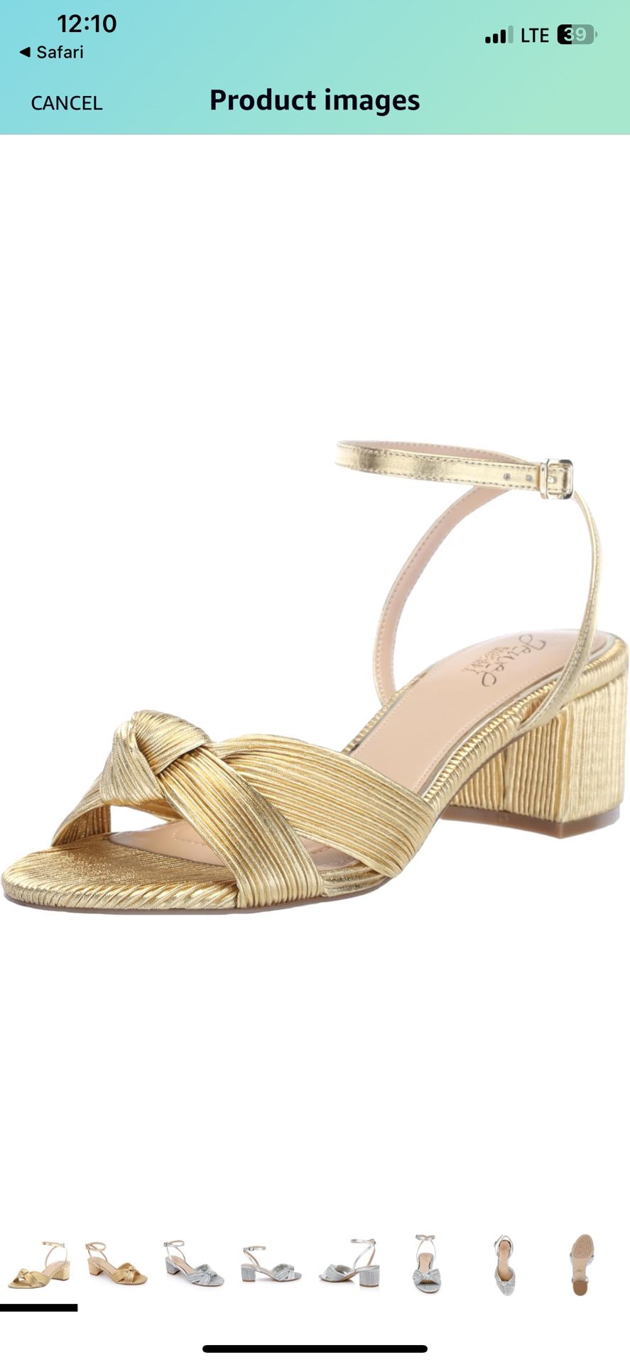 Jewel Badgley Mischka Sz 9 Hudson Pleated Metallic Gold Heeled Sandal with Ankle Strap $109 Retail Brand New in Box. Size 9. Product details: https