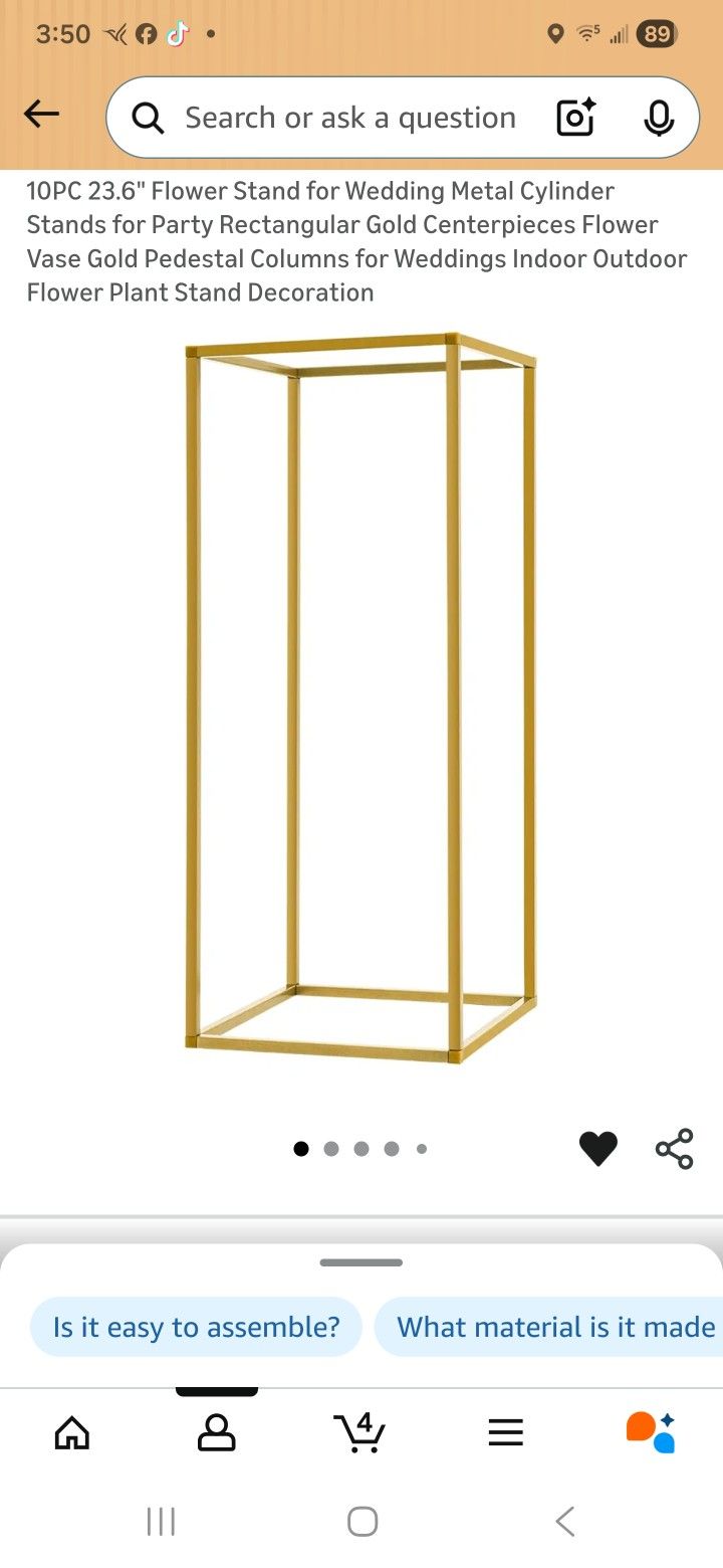 10PC 23.6" Flower Stand for Wedding Metal Cylinder Stands for Party Rectangular Gold Centerpieces Flower Vase Gold Pedestal Columns for Weddings Indoo