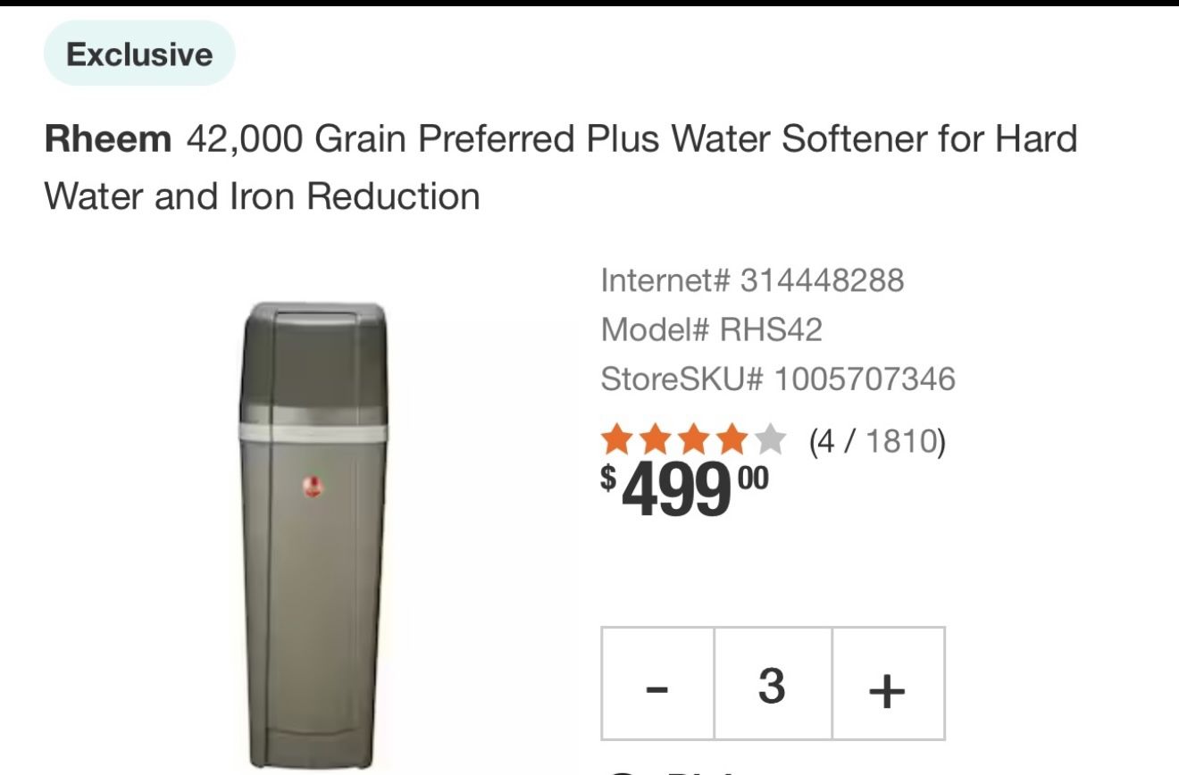 Cosmetic Damage Rheem 42,000 Grain Preferred Home Water Softener for Hard Water and Iron Reduction