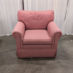 Ethan Allen Pink Geometric Pattern Armchair with Rolled Arms