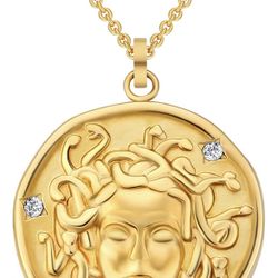 Circle Vintage Coin Pendant Necklace, 18K Gold Plated 1.4mm Adjustable for Men & Women（16+2 inches ）