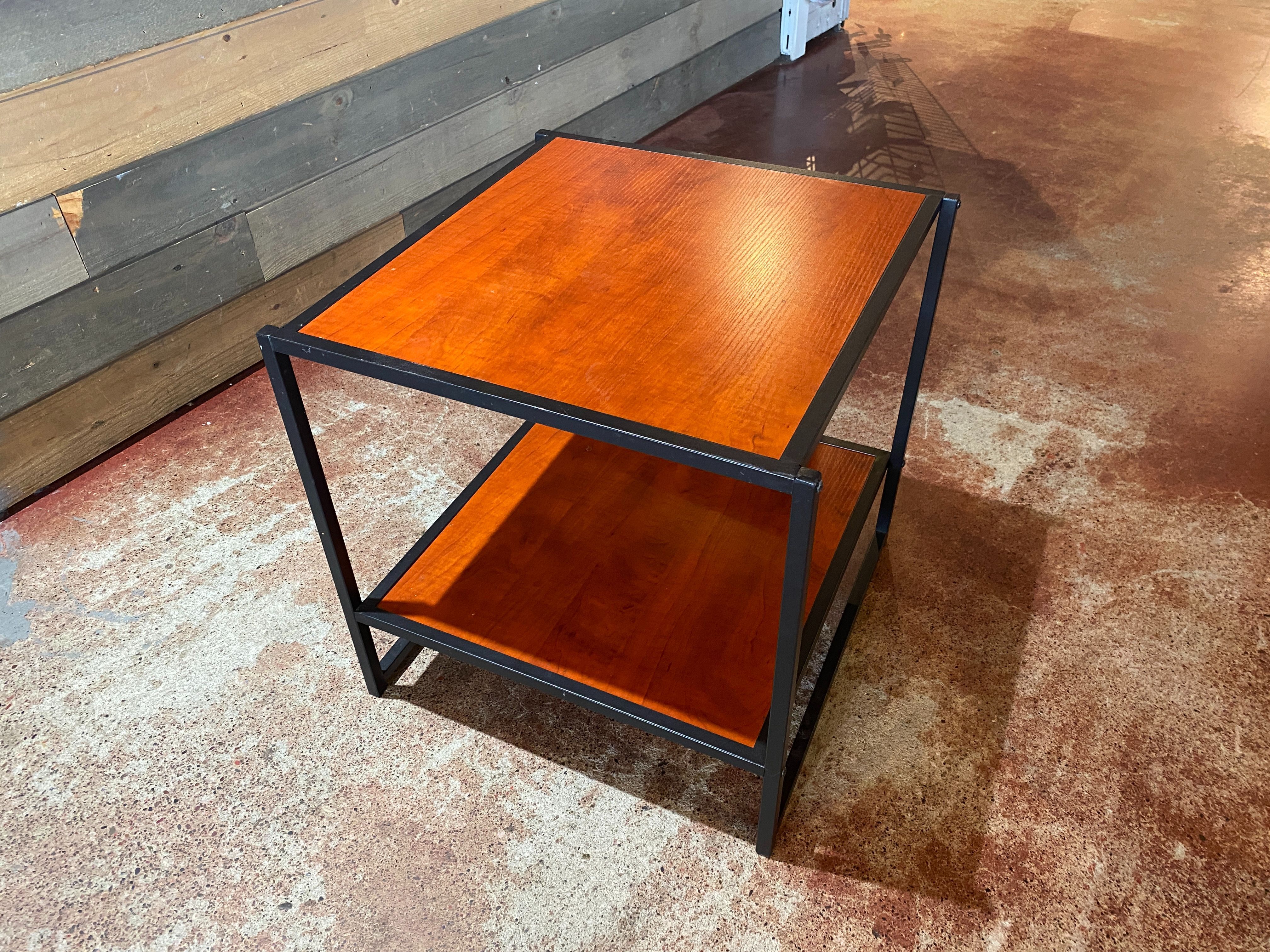 Red Wood and Metal Two Tier End Table