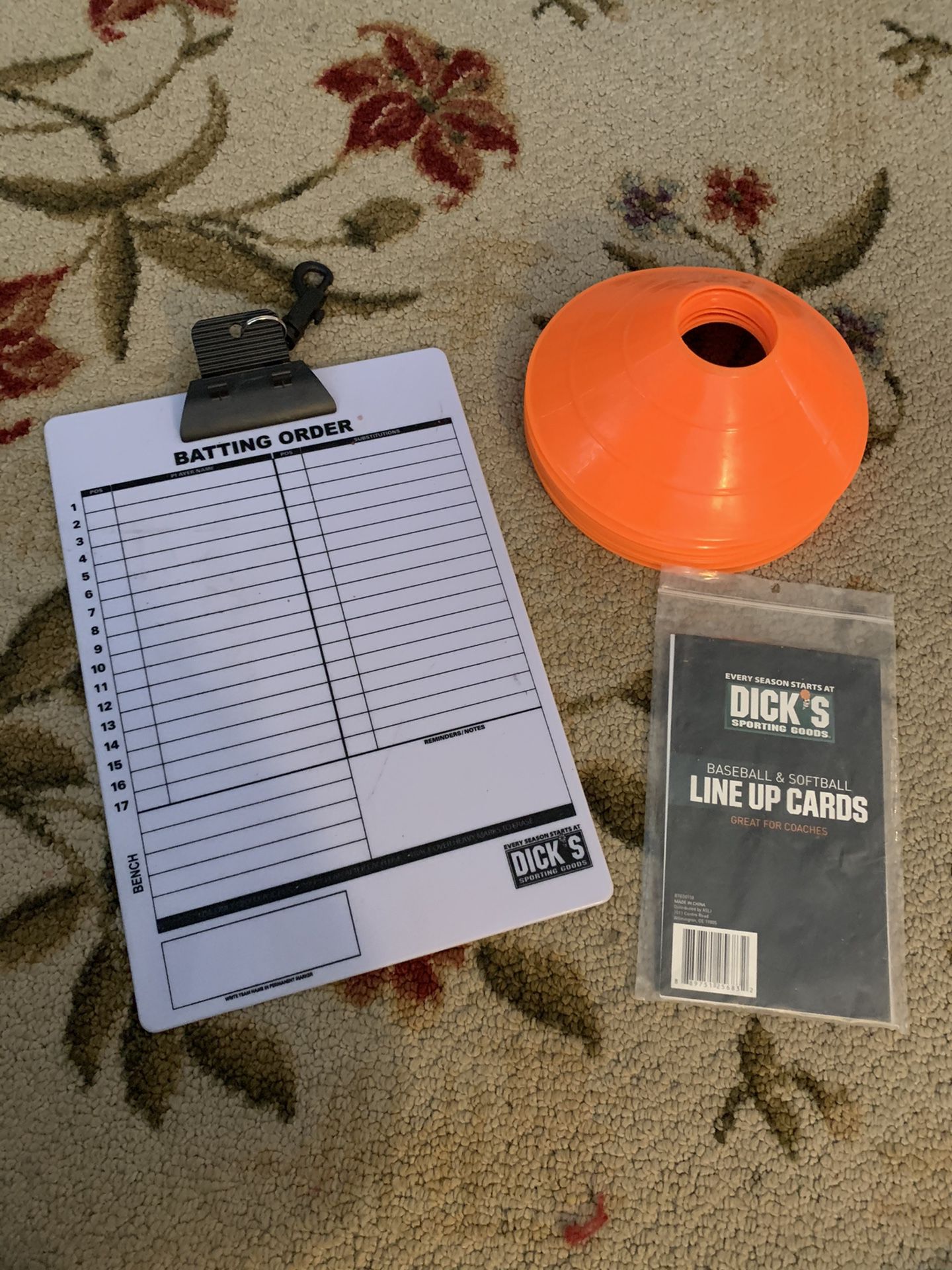Coach Batting Order Clipboard Line Up Cards and 10 Running Practice Cones Baseball Softball