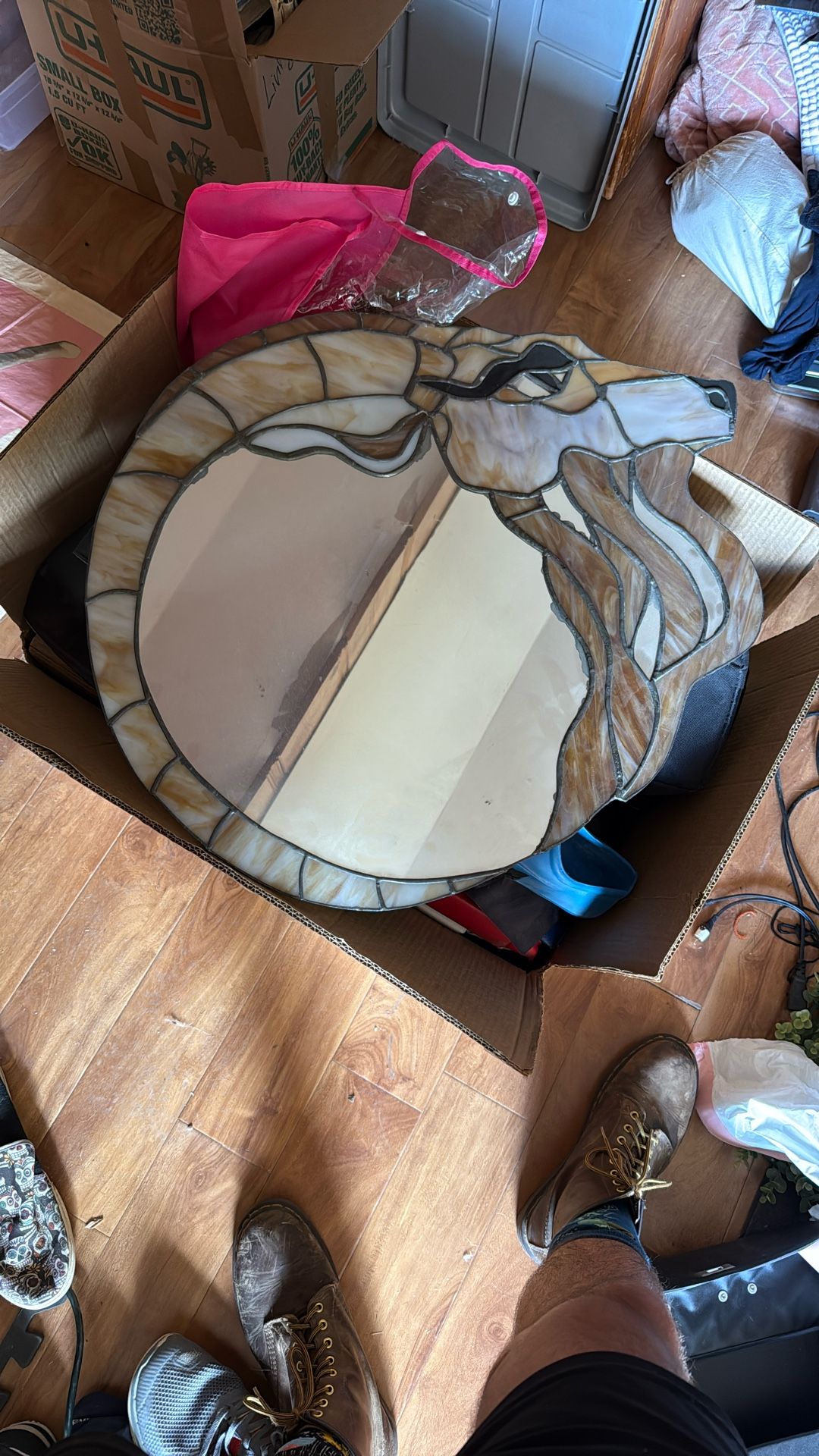 Vintage Stained Glass Ram Mirror 