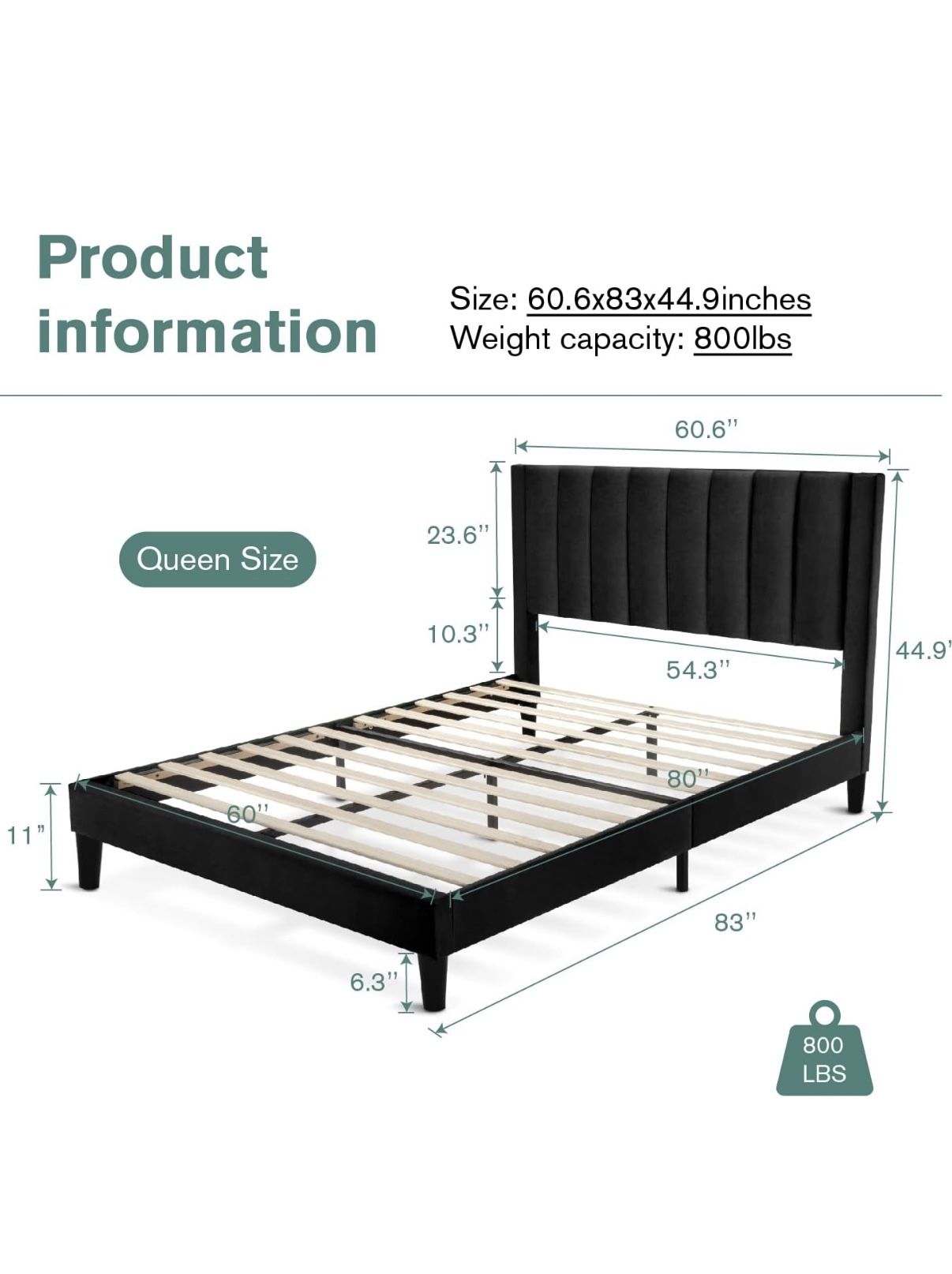 Queen Size Velvet Upholstered Tufted Platform Bed Frame with headboard