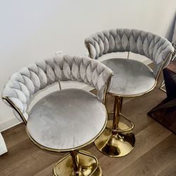 Modern Velvet Adjustable Swivel Bar Stools Set of 2 Grey
