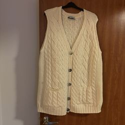 Aran Craft Long Button Up Sleeveless Sweater Vest