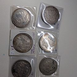 6x Morgan Silver Dollars 1880, 2x78-s, 79, 1921-s,1901-o
