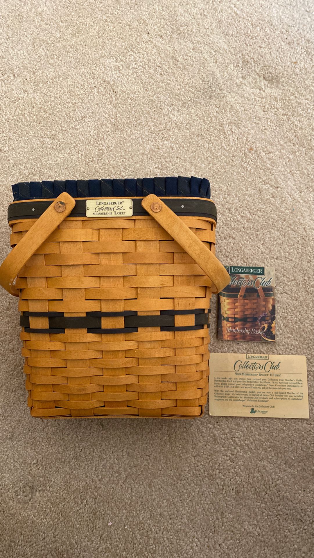 Longaberger Collector's Club Membership Basket With Liner & Plastic Insert 1997