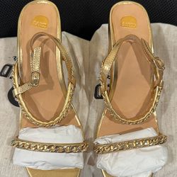 WOMENS SIZE EU 39 USA 8-8 1/2  BARED FOOTWEAR BUNTING GOLD LEATHER