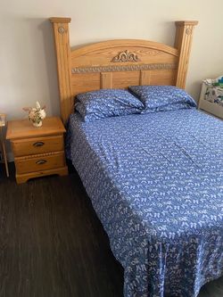 Solid Wood Bed Frame with Carved Headboard