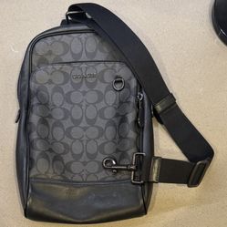 Coach Ethan Pack-Crossbody sling backpack bag, signature canvas black antique nickel