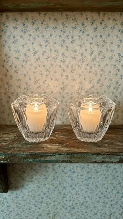 Set of 2 Crystal Glass Votive Candle Holders
