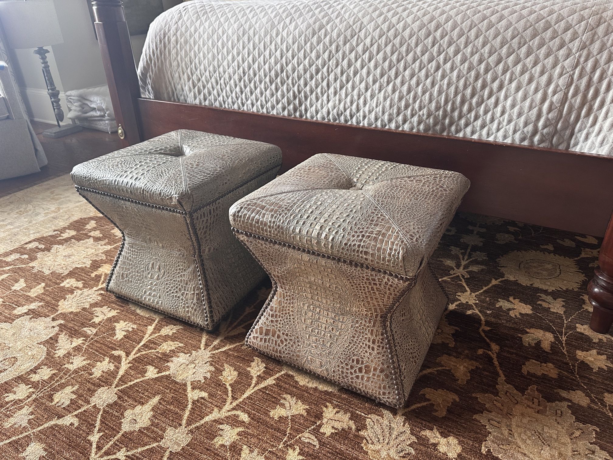 Pair Of Ridgeway Alligator Ottomans